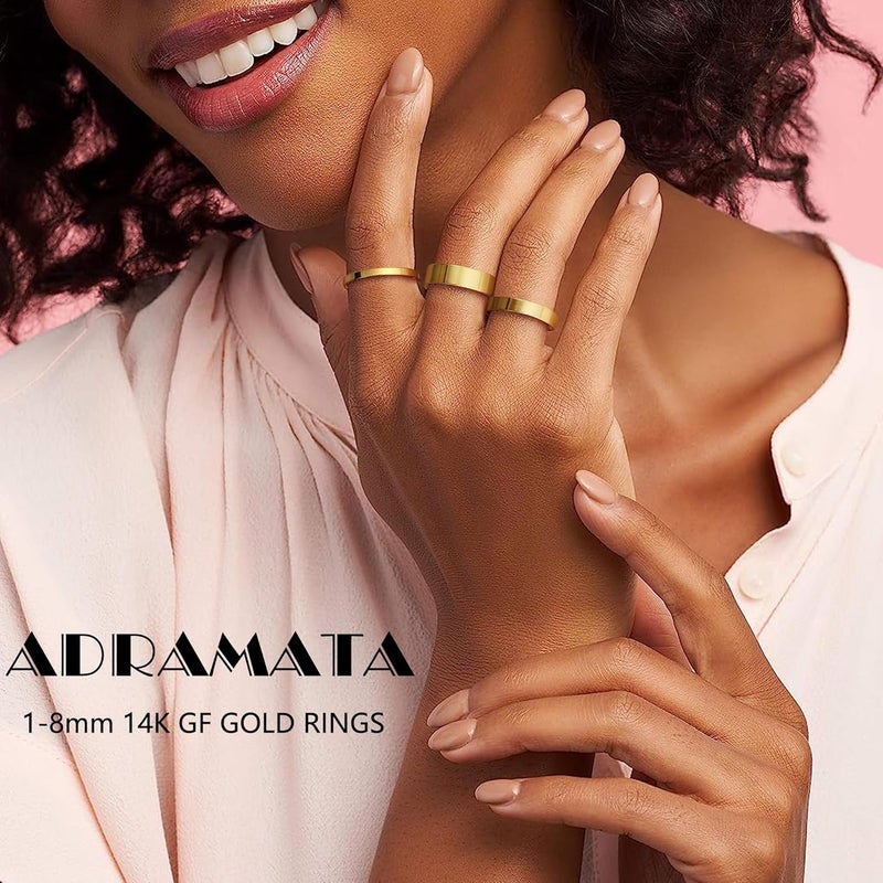 Adramata 1-8mm 14K Gold Plated Rings Stacking Rings for Women Stackable Rings Thin Band Rings Plain Pinky Thumb Finger Rings Trendy Mid Statement Rings Comfort Knuckle Rings Set - Image 2